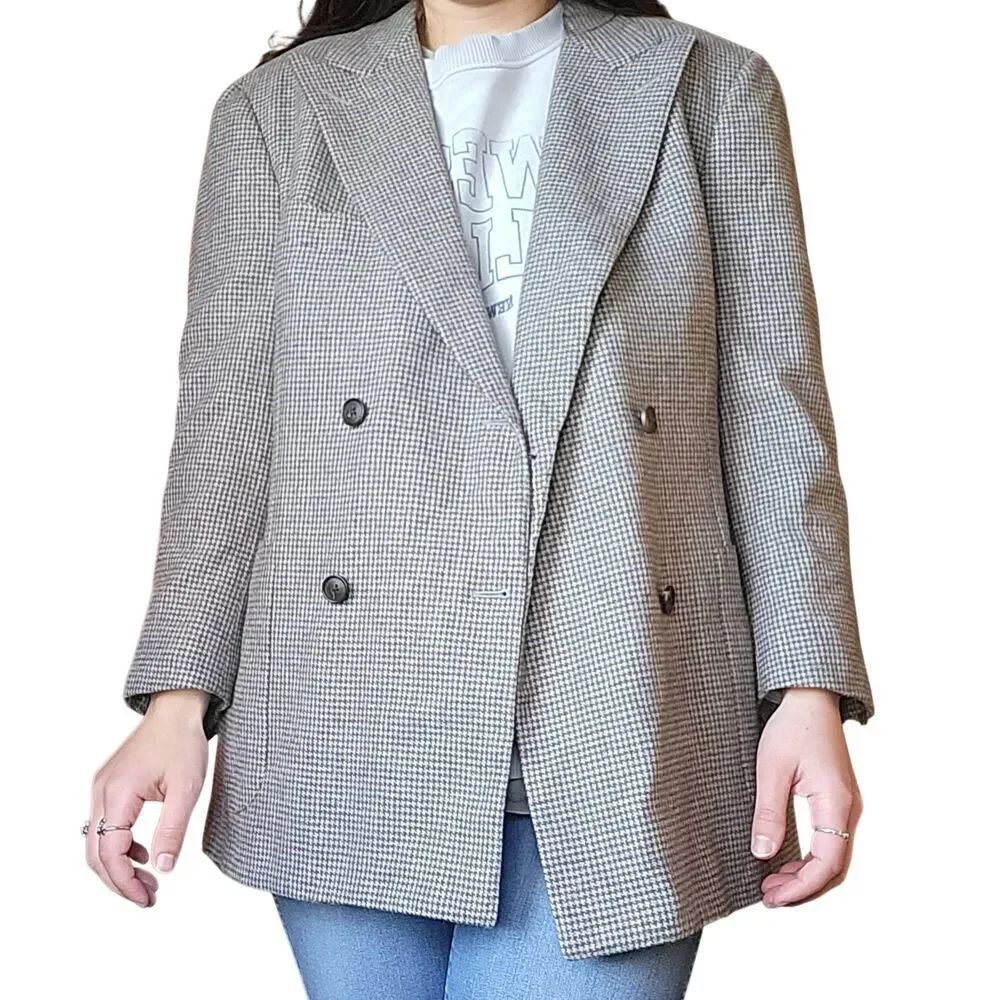 Suitsupply Blazer Women's Large Wool Cashmere Houndstooth Double Breasted
